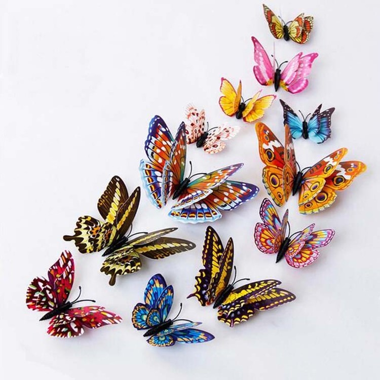 12Pcs a pack Light reflective glow butterflies 3d wall stickers for home decorations butterfly decoration 3d butterfly