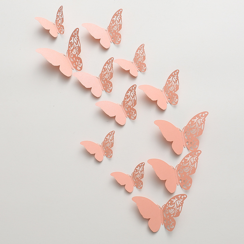 PVC18304 Paper 12 Pieces hollow wall butterfly stickers 3d butterfly stickers for home wall  and wedding cup decorations