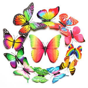 Realistic PVC 12 Pieces single wing rainbow color 3d butterfly stickers for home decoration and wedding decoration