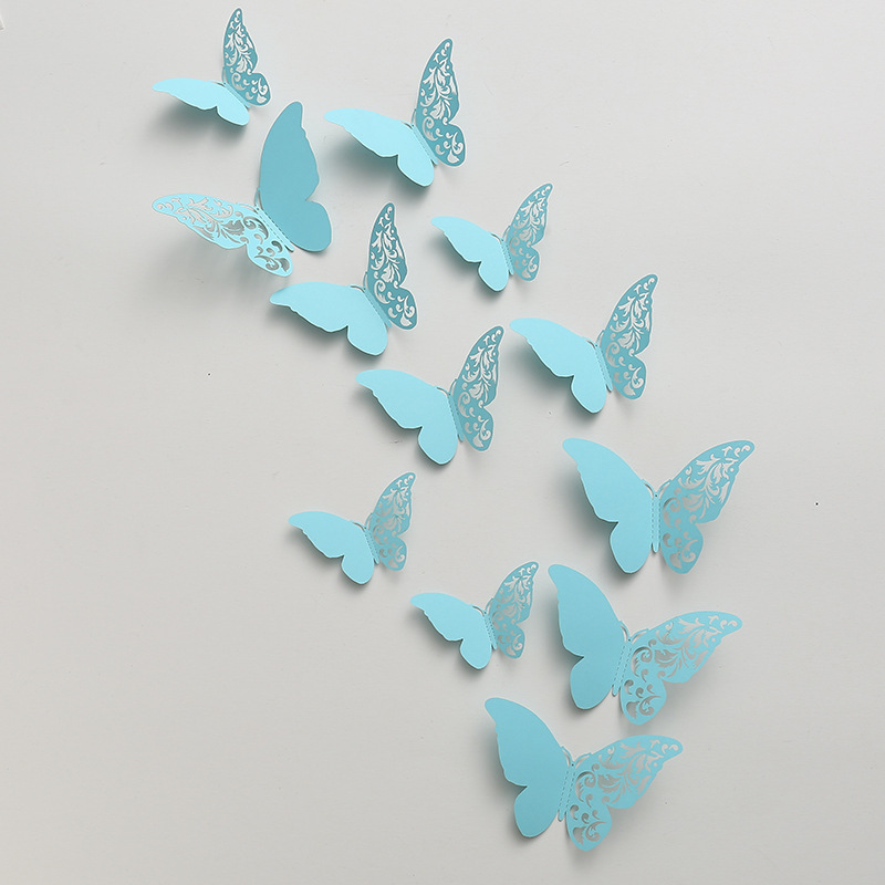 PVC18304 Paper 12 Pieces hollow wall butterfly stickers 3d butterfly stickers for home wall  and wedding cup decorations