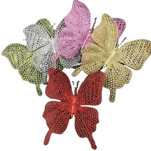 PVC18278 5 Colors plastic glitter butterflies 3D butterfly wall sticker for home decor flower Christmas tree wreath decor