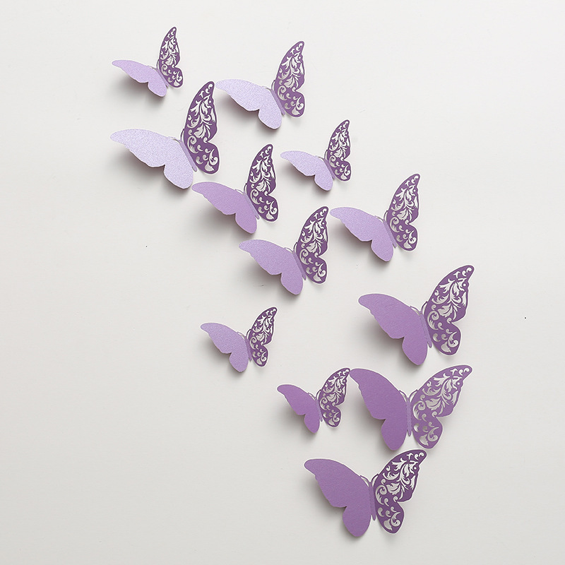 PVC18304 Paper 12 Pieces hollow wall butterfly stickers 3d butterfly stickers for home wall  and wedding cup decorations