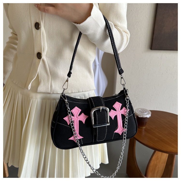 2023 Gothic Style Women Purse Punk Cruciform Design Sweet Cool Girl Shoulder Underarm Bag