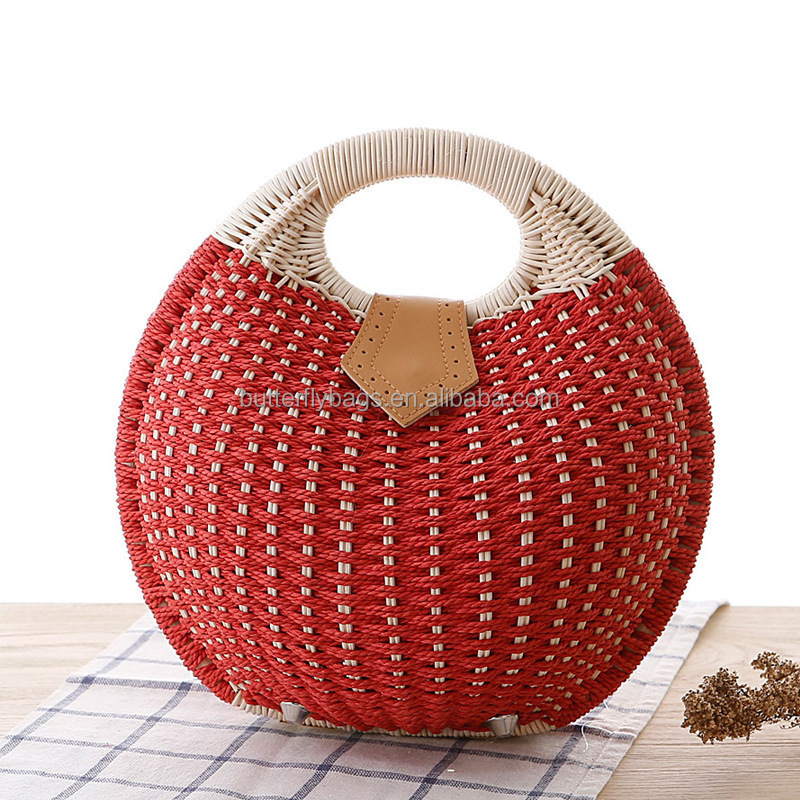 Wholesale women summer natural raffia straw bag shell shape rattan straw beach tote hand bag