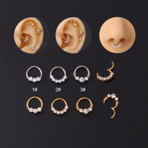 16G All Stainless Steel Gold Plated Zircon ear bone ring seamless ring nose rings