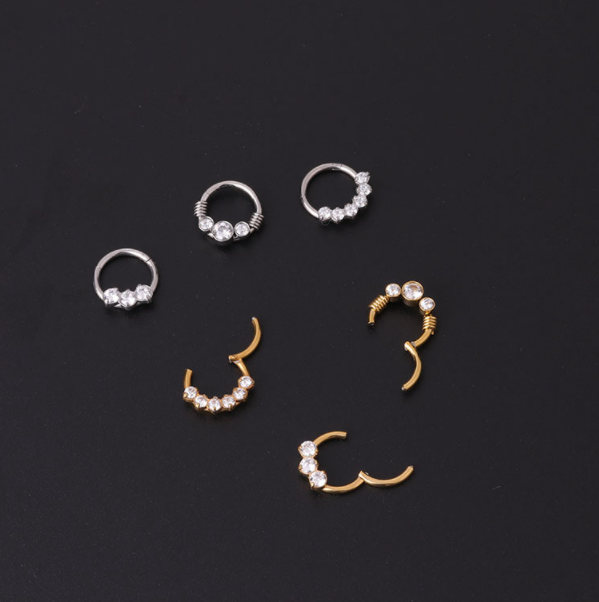 16G All Stainless Steel Gold Plated Zircon ear bone ring seamless ring nose rings