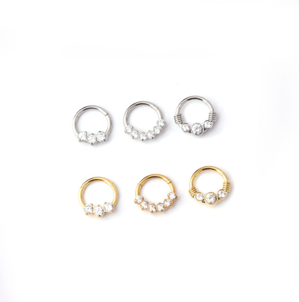 16G All Stainless Steel Gold Plated Zircon ear bone ring seamless ring nose rings