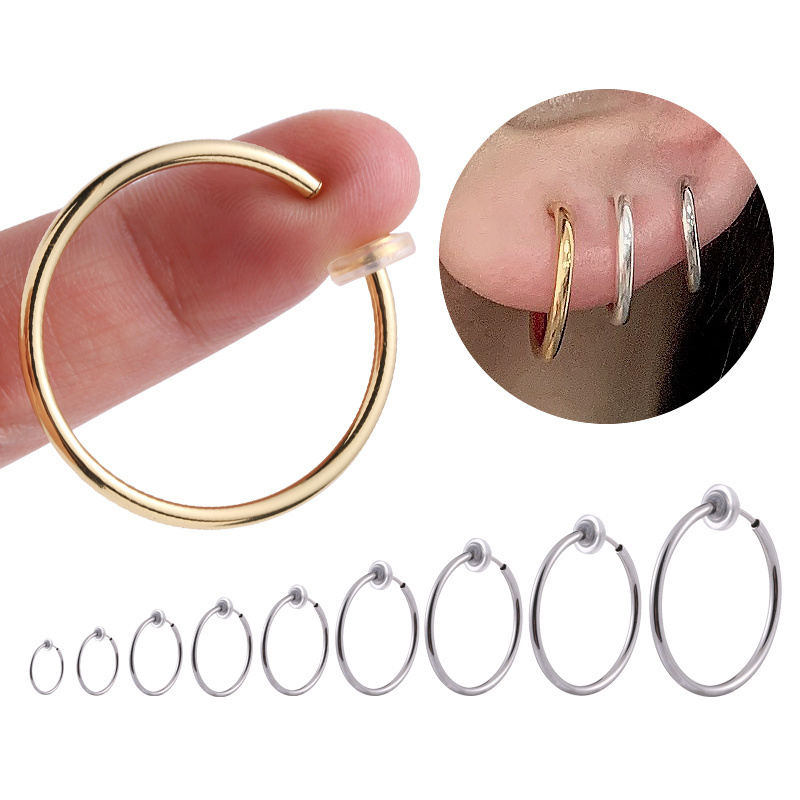 Fashion Gold/Silver Without Drilling Ear Cuff Fake Clip on Hoop Earrings for Women Man Teens Girls Non Piercing Earrings Jewelry