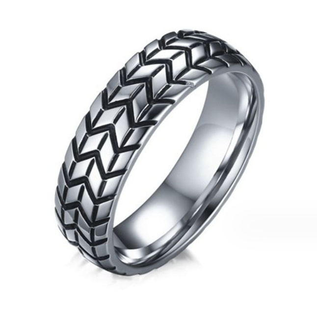 Hot selling men's hip hop stripe drip tire stainless steel ring