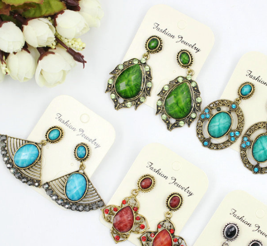 Hot-selling alloy retro cheap price exaggerated gem rhinestone long high-end bulk earrings vintage mixed batch