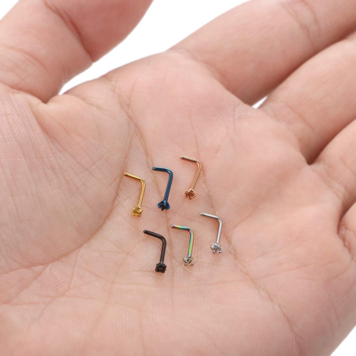 6PCS  20G 2mm Surgical Stainless Steel Hoops L Shape Nose Rings for Men Women Nose   Piercings Jewelry