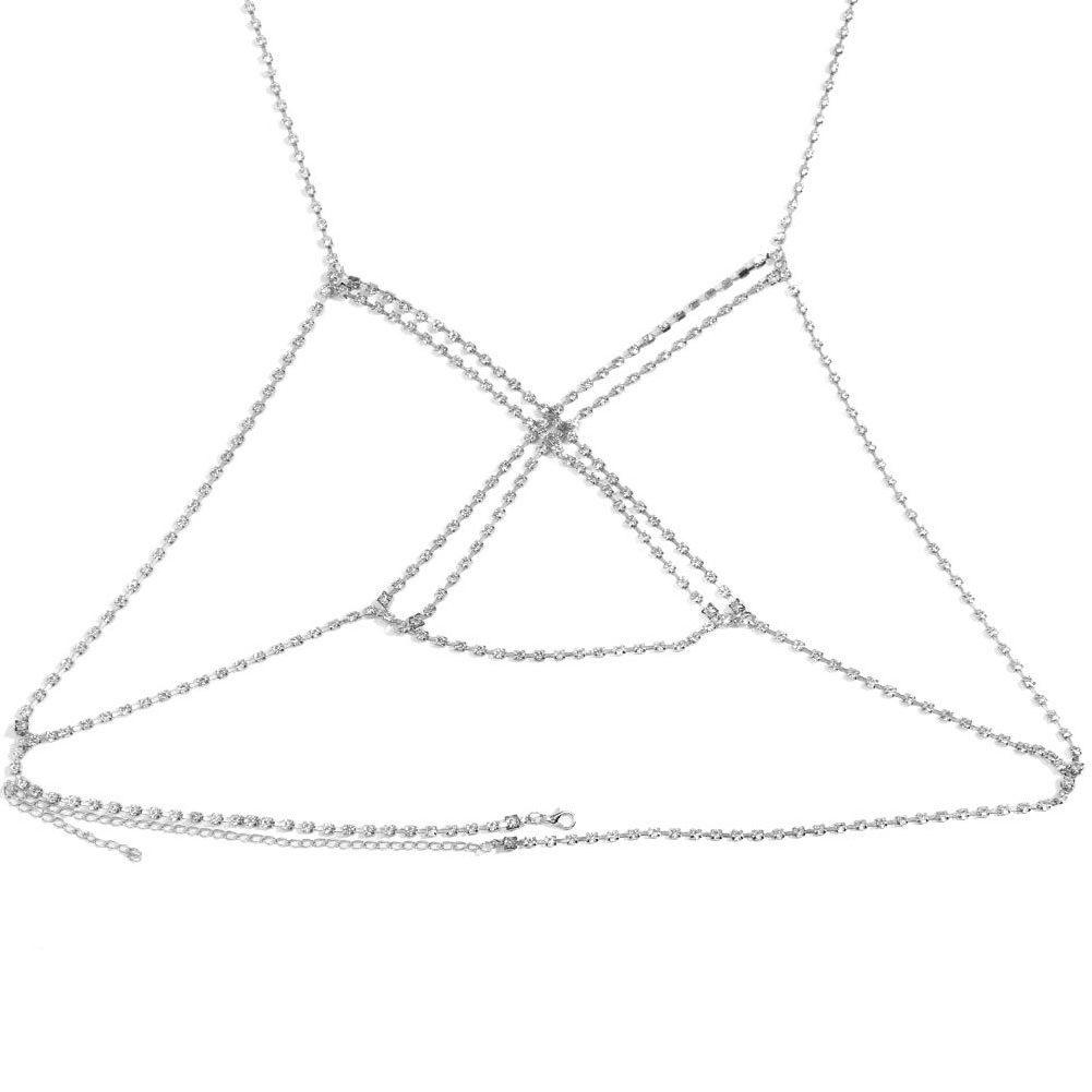 NEW Crystal Body Chain Silver Rhinestone Bling Bra Chain Sexy Bikini Nightclub Body Chain Accessories for Women and Girls