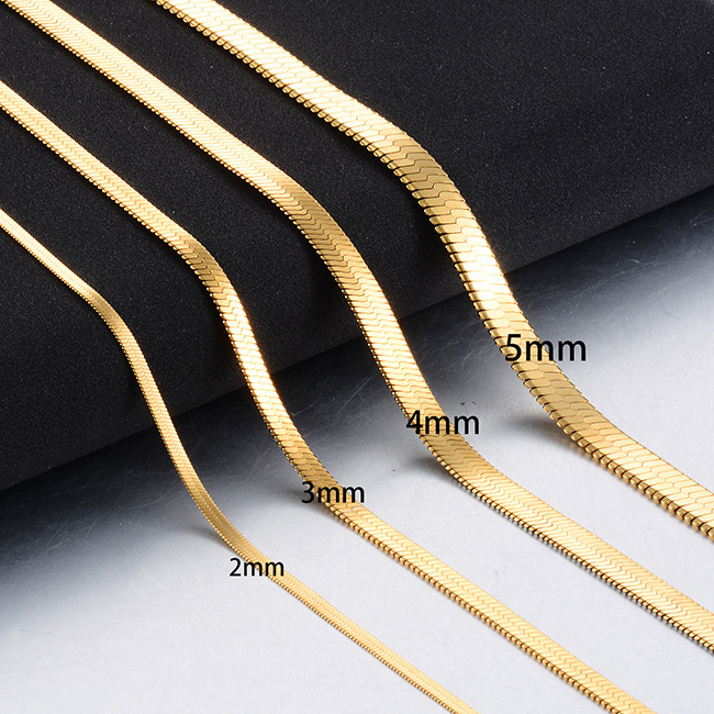 Collar Kolye PVD 18k Gold Filled Stainless Steel Herringbone Choker Layered Necklace Flat Snake Chain For Women Jewelry