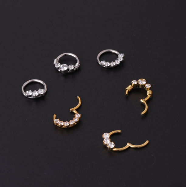 16G All Stainless Steel Gold Plated Zircon ear bone ring seamless ring nose rings