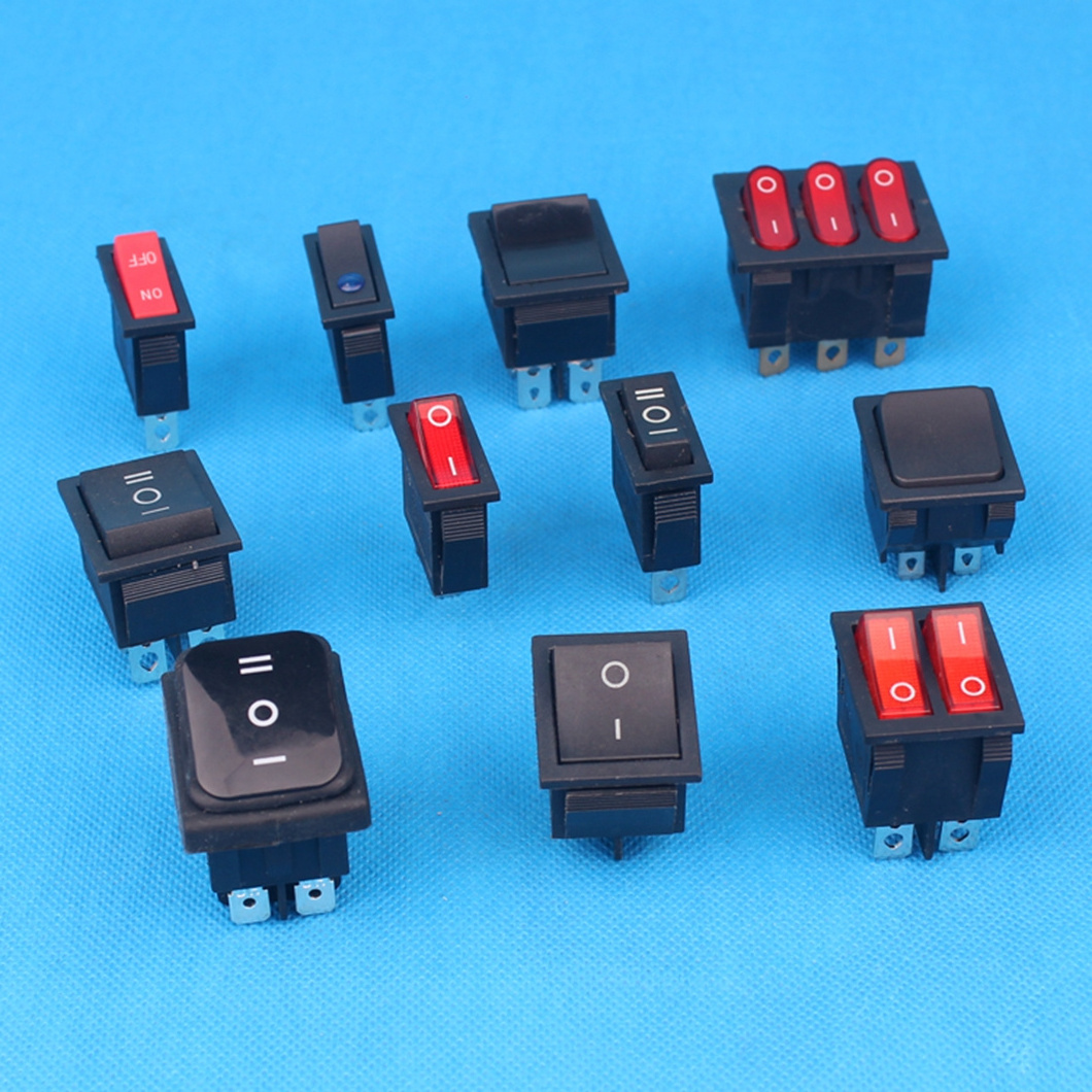 High Quality Hot Selling No Illuminated 2 Pole 1 Red Button ON-OFF Rectangle Shape Miniature Rocker Switch with 4 Pin Terminal