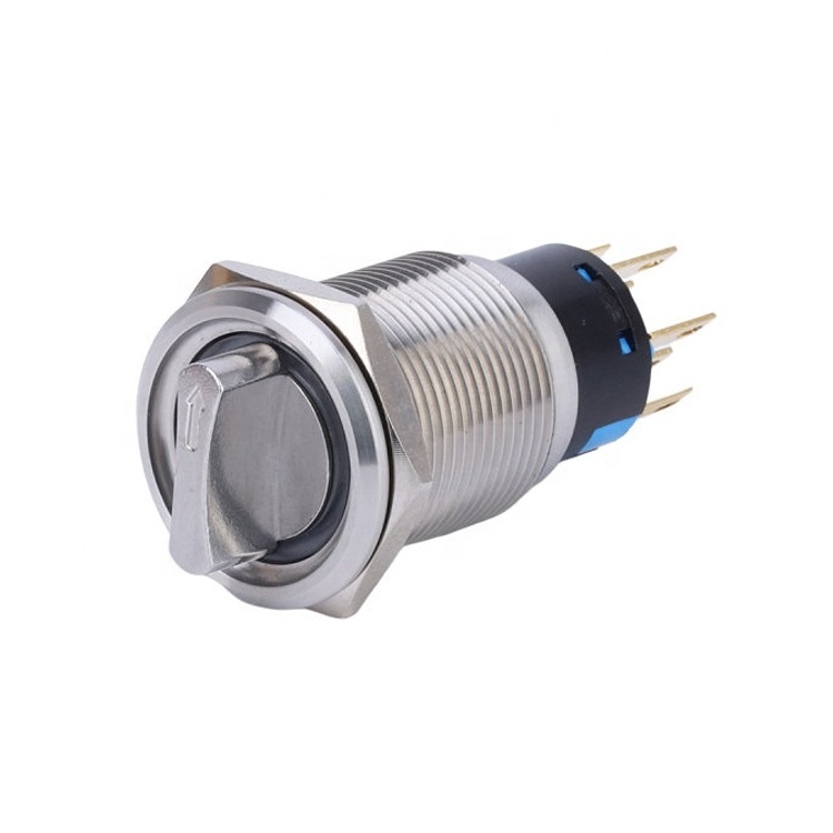 19mm 3 Position 2NO2NC Waterproof Stainless Steel 12V Blue Ring LED Light Selector Rotary Switch