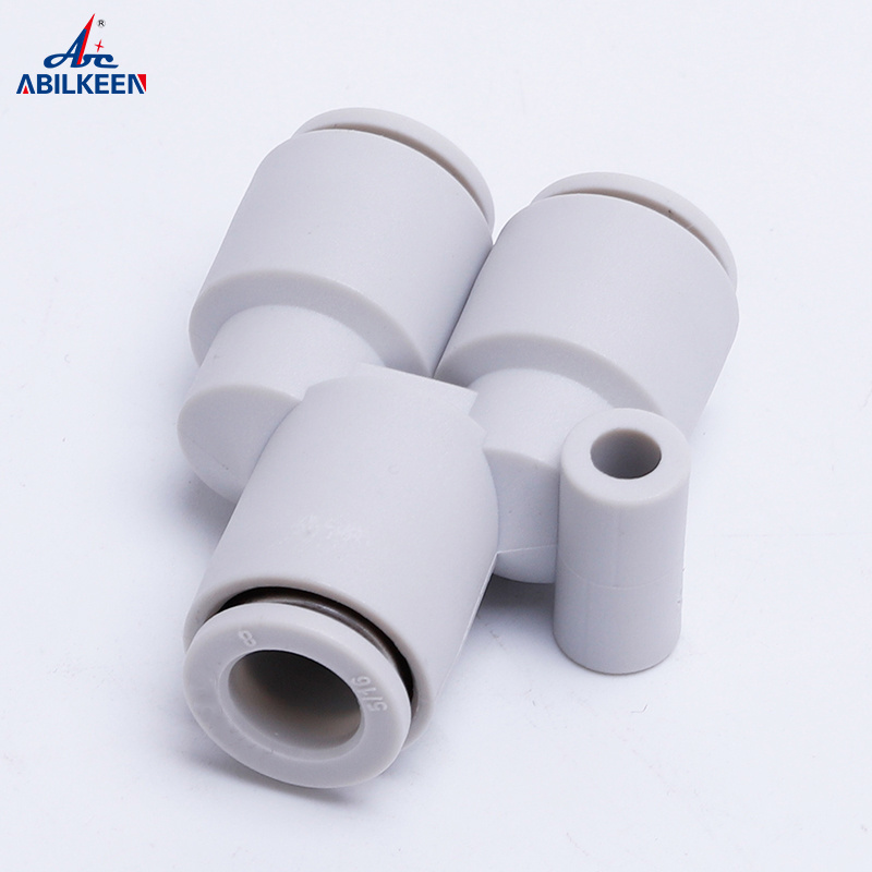 Y Shaped Hose Connect 3 Port Three Way Pneumatic Plastic Push In Fittings Quick Connect Plastic Tube Connector