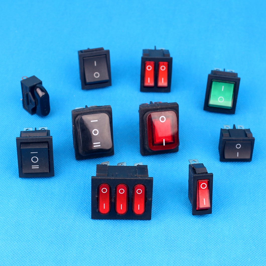 High Quality Hot Selling No Illuminated 2 Pole 1 Red Button ON-OFF Rectangle Shape Miniature Rocker Switch with 4 Pin Terminal