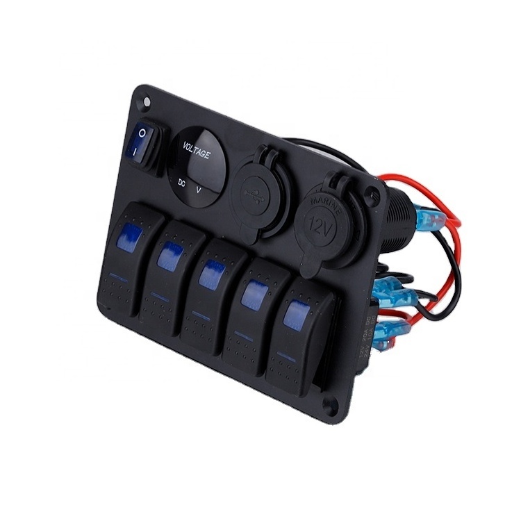 Illuminated High Quality Blue Light 5+3 Gang  Dual Ports Car Charger USB 5V  3.1A Led  Waterproof Rocker Switch Panel