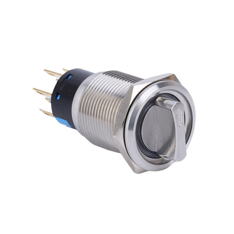 19mm 3 Position 2NO2NC Waterproof Stainless Steel 12V Blue Ring LED Light Selector Rotary Switch