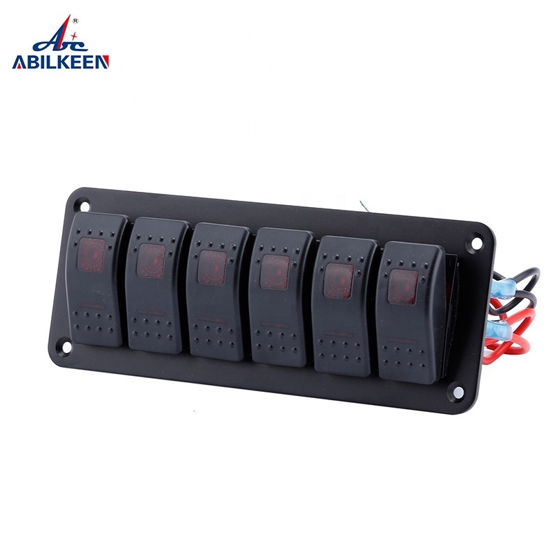 Marine Waterproof Circuit Excellent 6Gang ON OFF Black Housing 12V/24V Lamps Breaker Power Window Control Box Switch Panel