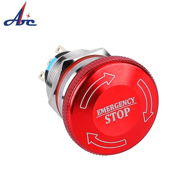 22mm Stainless Steel Metal Latching 220V 3A 1NO1NC Emergency Stop Push Button Switch