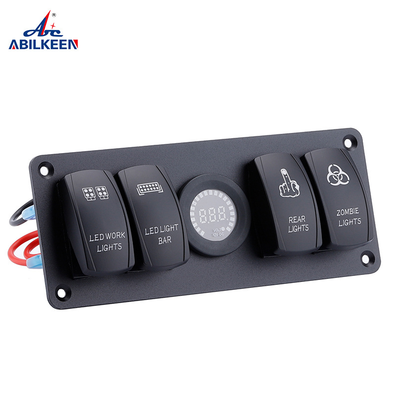 Dc 12V 24V Voltmeter Kit 4 Gang Waterproof Ip67 Boat Laser Symbol Toggle Switch Rocker Switch Panel