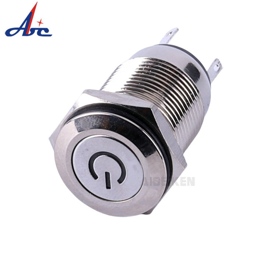 Latching 3A Pin plated brass Metal Power 12v 16 mm Waterproof IP65 1NO1NC Flat Micro Nickel Push Button Switch for motorcycle