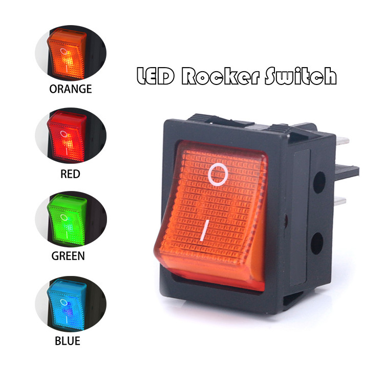 DPST 4 Pins 2 Position ON Off  25.3*31mm Red Light Illuminated Boat KCD4 Rocker Switch T85