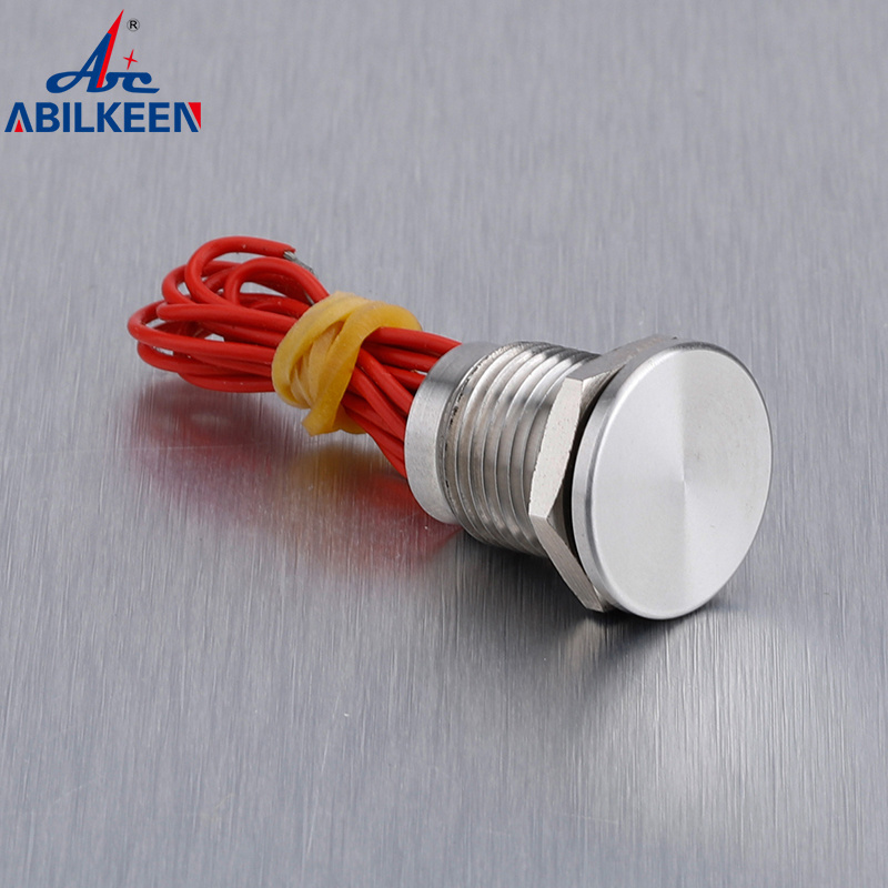 New Function Waterproof No LED 1NO Momentary 12MM Flat Head Wire Piezoelectric Switch Stainless Steel Piezo Touch Switches