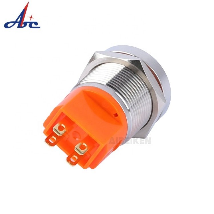 22mm Flat Head Led Light Waterproof Stainless Steel Push On Off Lock Spring Touch Button Switch