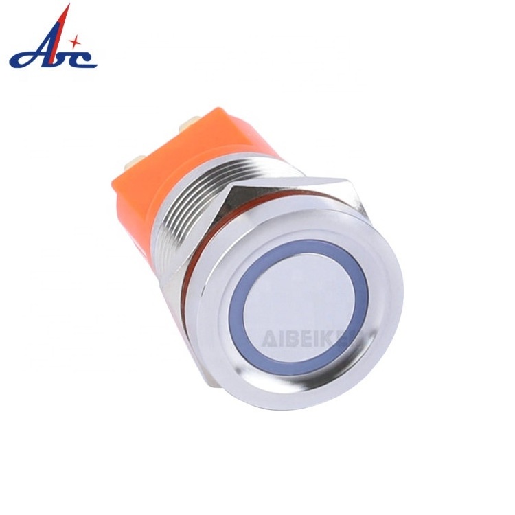 22mm Flat Head Led Light Waterproof Stainless Steel Push On Off Lock Spring Touch Button Switch