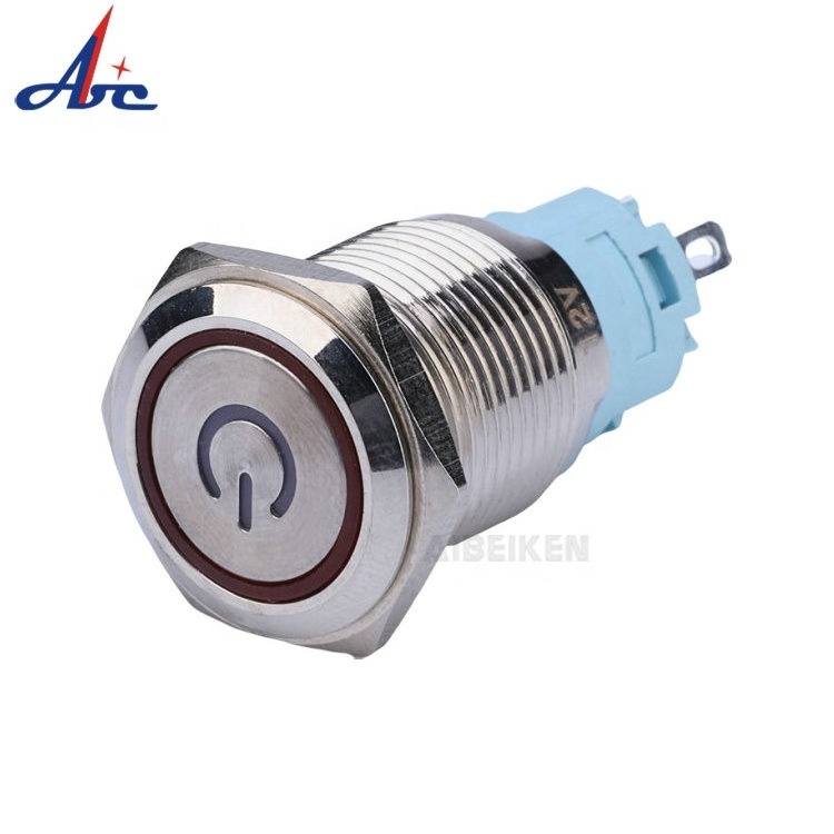 Car Accessories 16mm 12V 3A Red Blue LED Power Symbol ON-OFF self-locking Metal Push Button Switch