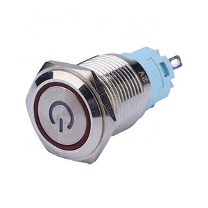 Car Accessories 16mm 12V 3A Red Blue LED Power Symbol ON-OFF self-locking Metal Push Button Switch