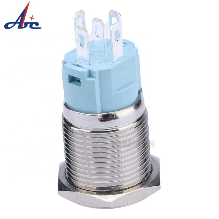 Car Accessories 16mm 12V 3A Red Blue LED Power Symbol ON-OFF self-locking Metal Push Button Switch