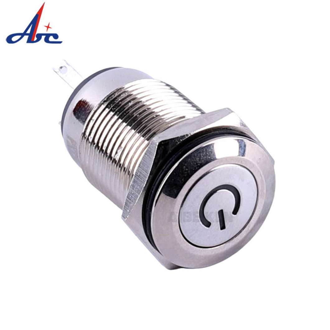 Latching 3A Pin plated brass Metal Power 12v 16 mm Waterproof IP65 1NO1NC Flat Micro Nickel Push Button Switch for motorcycle