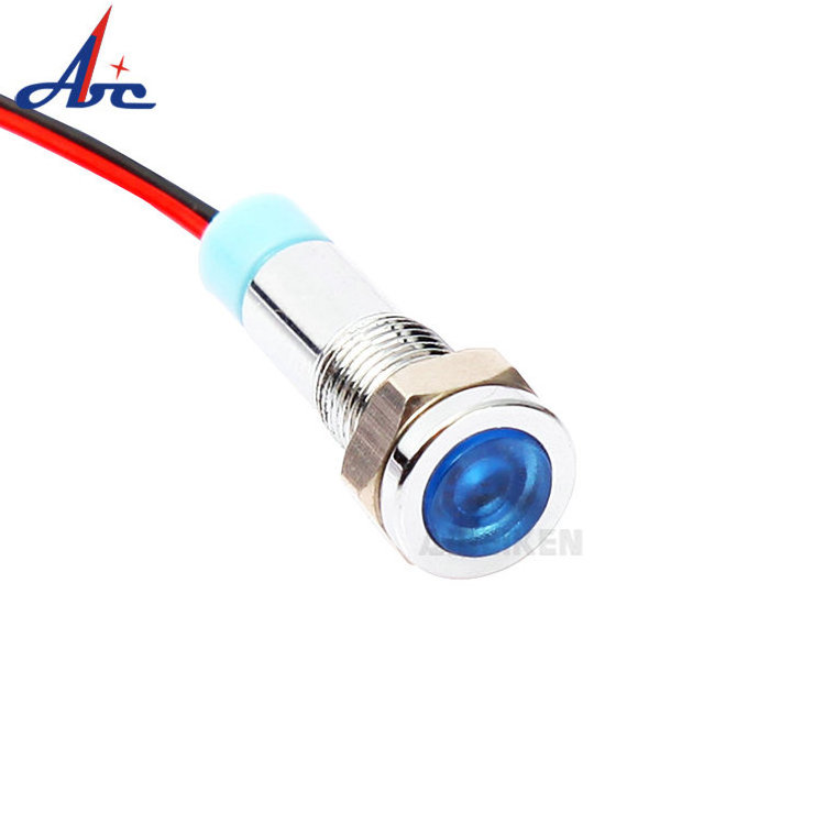 Mini Small 6mm Flat Panel Mounted 220V 150mm Wire RED Blue Color Signal Pilot Indicator lamp with high bright LED