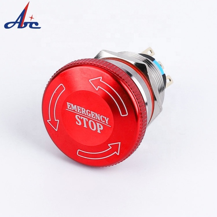 22mm Stainless Steel Metal Latching 220V 3A 1NO1NC Emergency Stop Push Button Switch