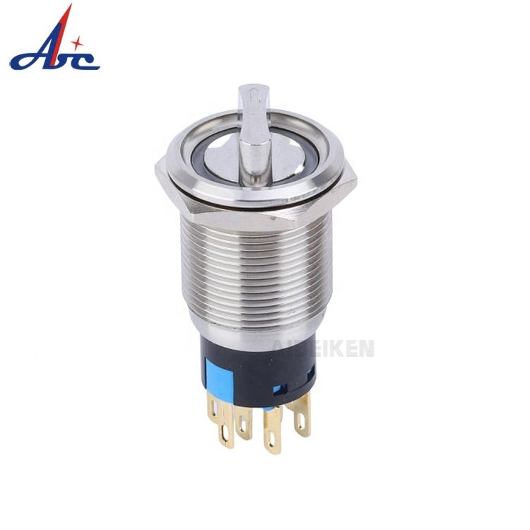 19mm 3 Position 2NO2NC Waterproof Stainless Steel 12V Blue Ring LED Light Selector Rotary Switch