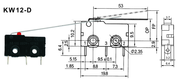 KW12-D Top Selling Wheel Limit Switch Long Life Lever Electronic Pin Plunger Snap Action SPDT Defond Switches Micro Limit Switch