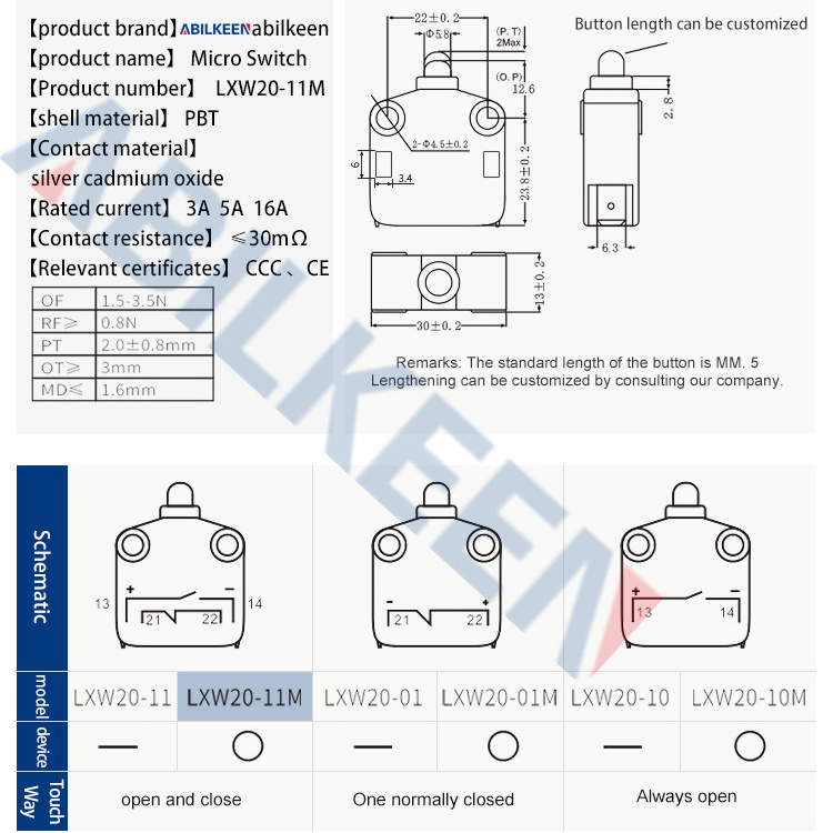 NS296 LXW20-11 15A 380VAC momentary ON flashlight big current micro switch