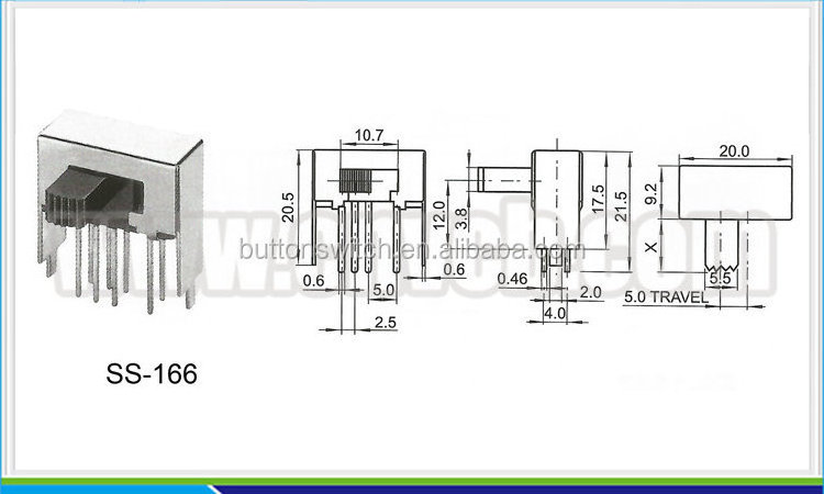 SS-166 2 ways 3 position mini micro /Momentary Slide Switch right angel slide switch