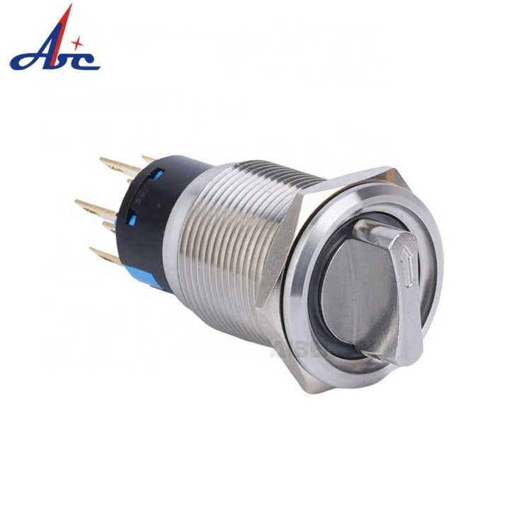 19mm 3 Position 2NO2NC Waterproof Stainless Steel 12V Blue Ring LED Light Selector Rotary Switch