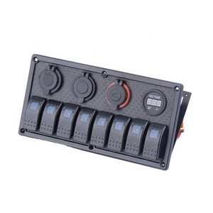 Automotive Marine 12 Gang Ports ON-OFF Blue LED Waterproof 8 Rocker Switch Panel Control System