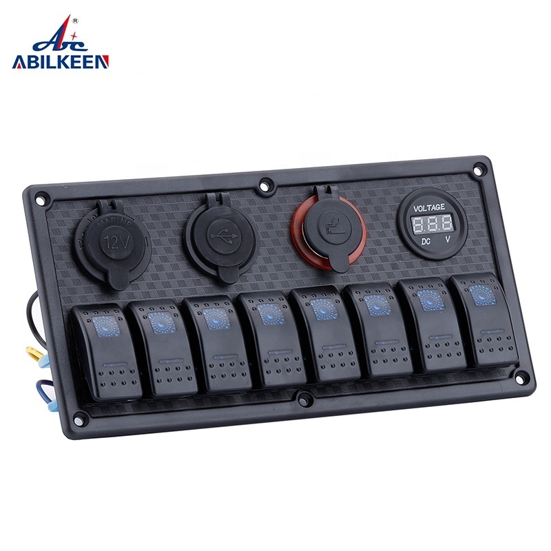 Best Selling 8 Gang Dual USB Voltmeter Cigarette Lighter Car Boat LED Rocker Switch Control Panel  Marine Rocker Switch Panel