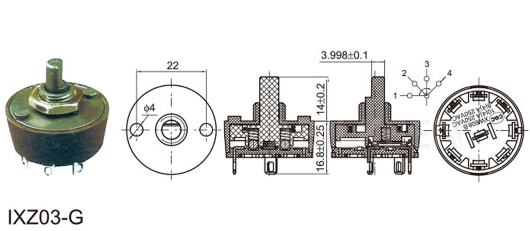 6A 250V 4 Position Round Selector Rotary Switch Momentary Electrical Rice Cooker Switch Toaster Switch