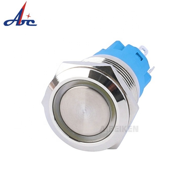 ON OFF Latching 19mm IP67 Waterproof Illuminated 12V LED Push button switch with wire connector