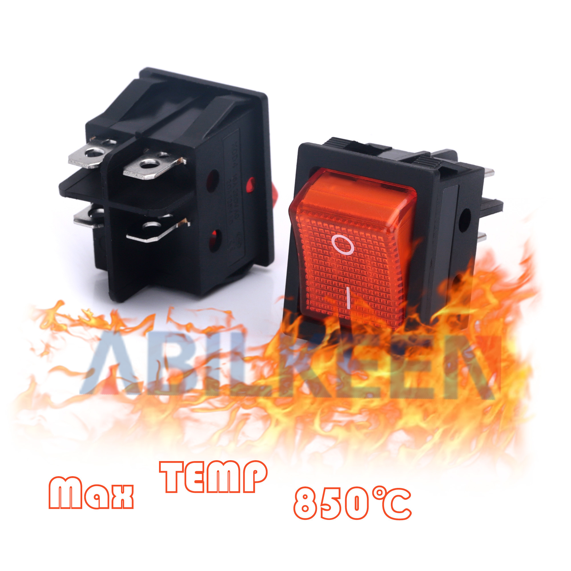 DPST 4 Pins 2 Position ON Off  25.3*31mm Red Light Illuminated Boat KCD4 Rocker Switch T85