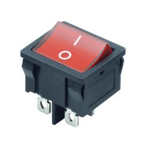 High Quality Hot Selling No Illuminated 2 Pole 1 Red Button ON-OFF Rectangle Shape Miniature Rocker Switch with 4 Pin Terminal