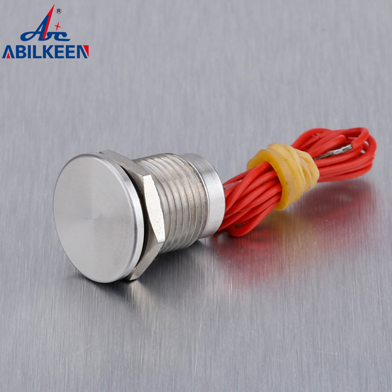 New Function Waterproof No LED 1NO Momentary 12MM Flat Head Wire Piezoelectric Switch Stainless Steel Piezo Touch Switches